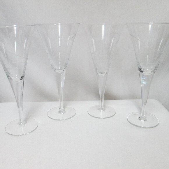 Champagne Wine tall etched swirl bubble glass Set 4 flared trumpet 9.7" - Picture 1 of 9